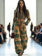 Zippered Long-sleeved Casual Wide-leg Jumpsuit