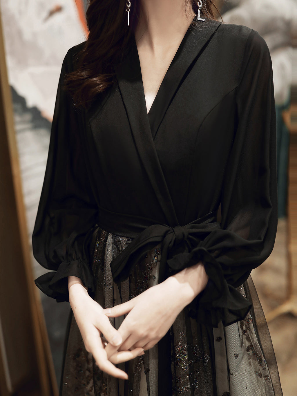 Black Evening Gown Long Host Performance Formal Dress