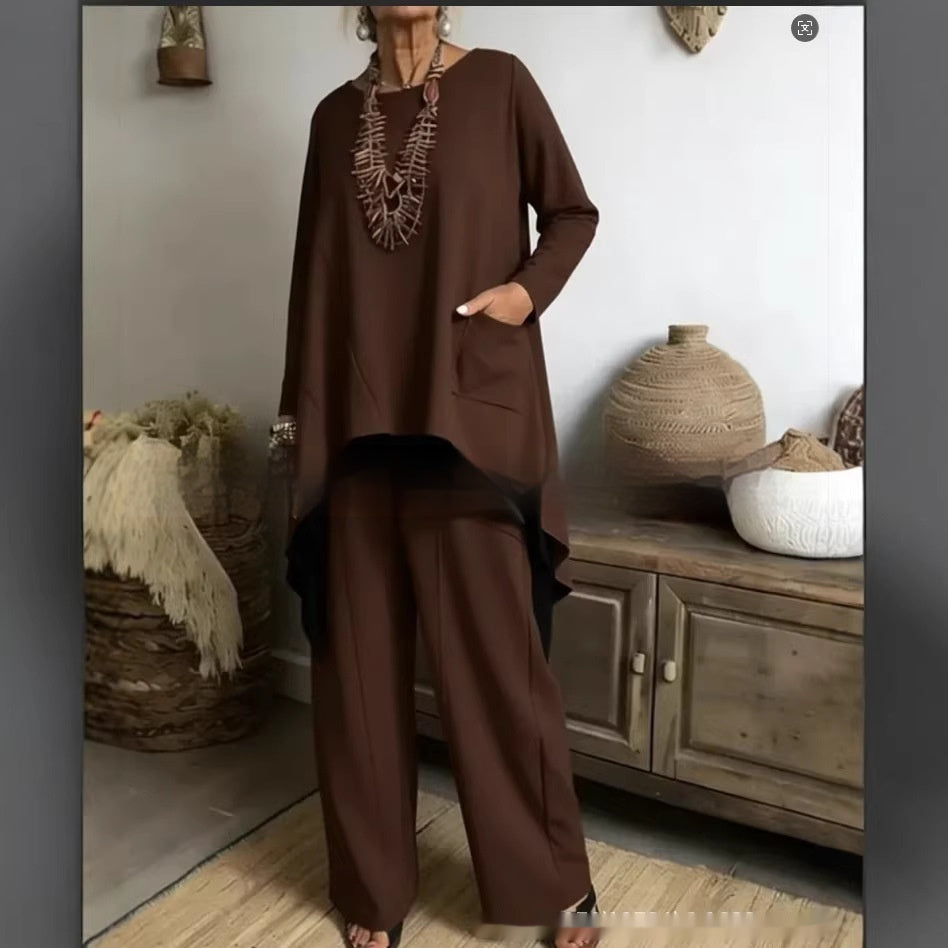 New Womens Casual Two-piece Set With Contrasting Hem