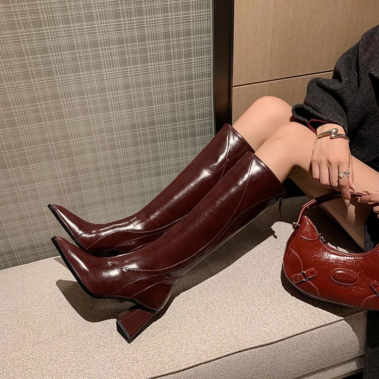 Retro Maillard Tube High Heel Riding Boots