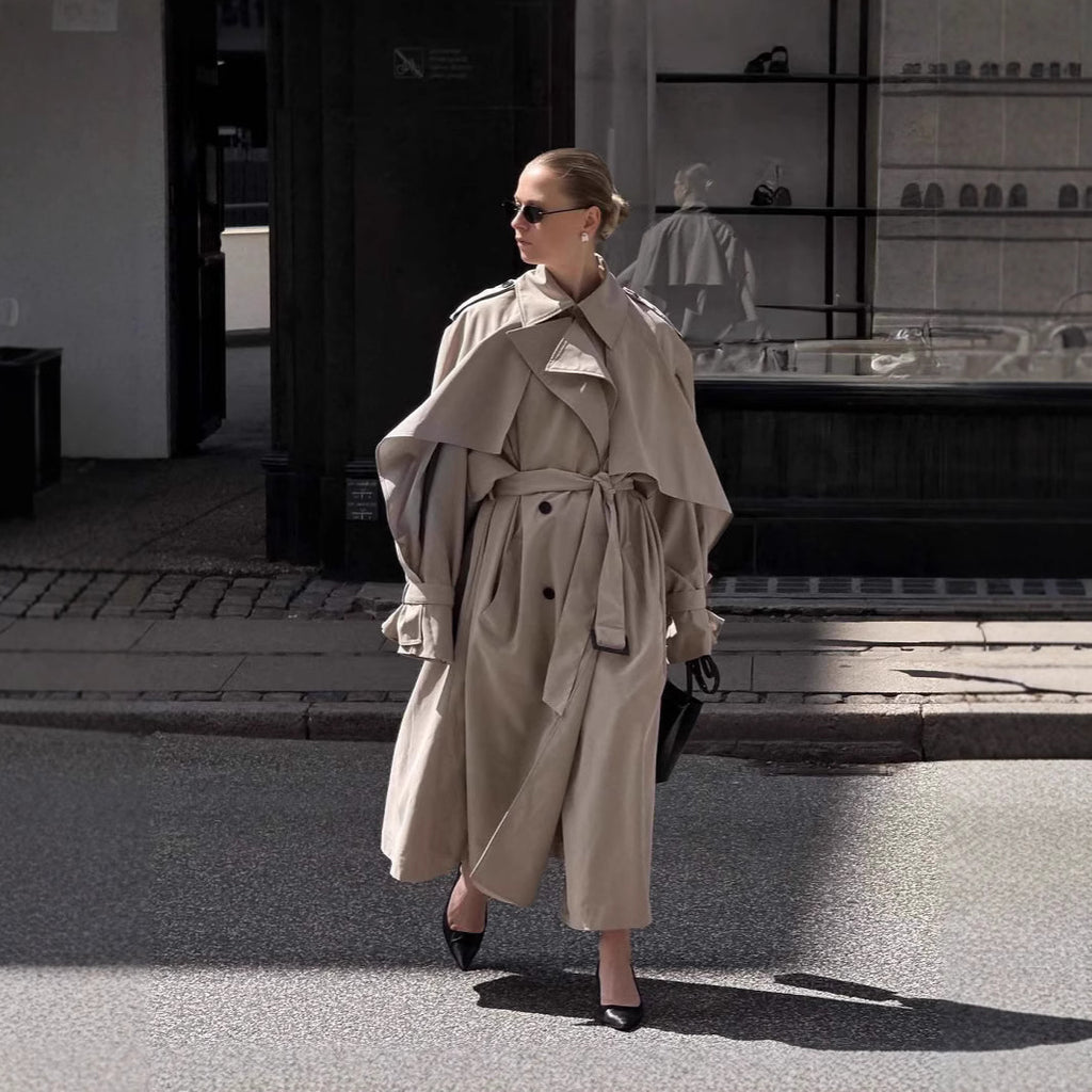 Women's Long Belted Cape Trench Coat