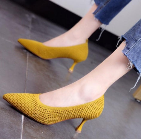 Pointed Toe High Heels Shallow Mouth Stiletto Net Red Shoes