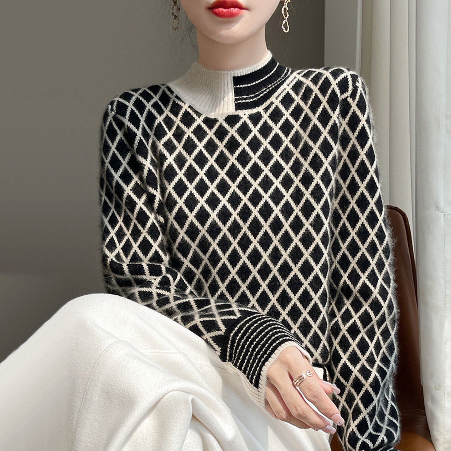 Womens Stylish Half-turtleneck Versatile Knit Sweater