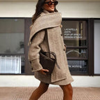 Women's Polyester Striped Woolen Trench Coat