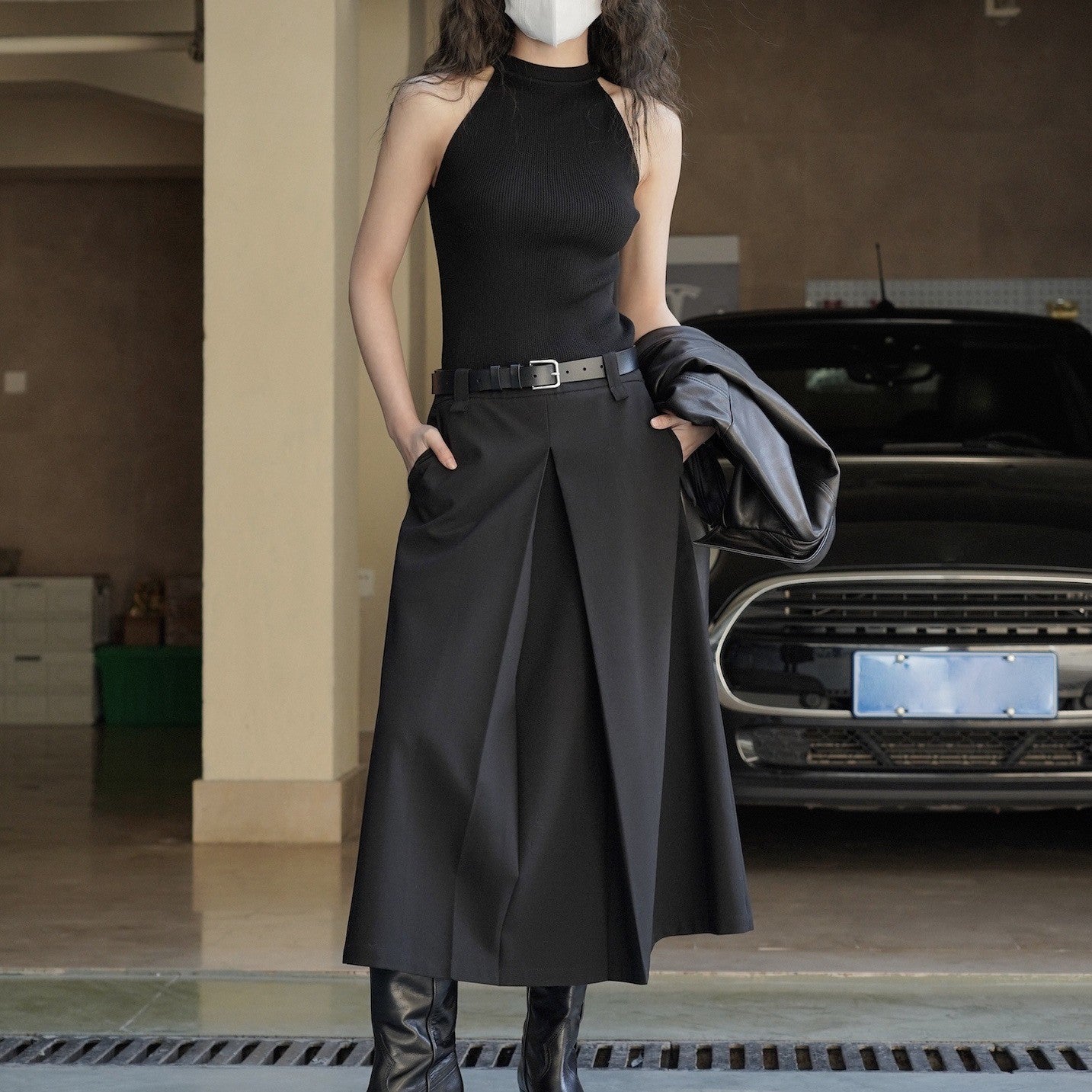 Retro Design High Waist Suit Skirt