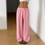 Trousers Elastic Waistband Lace-up Wide-leg Casual Pants