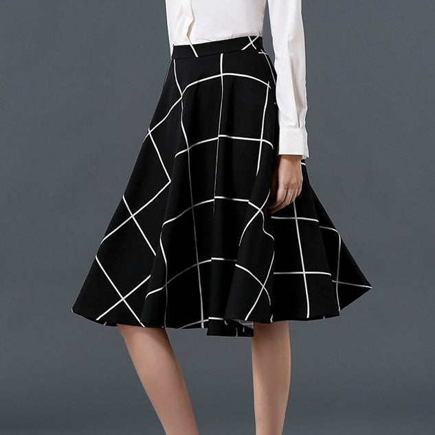 Fashion slim A-line skirt all-match plaid retro skirt