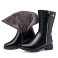 Medium tube leather cotton boots
