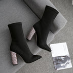 Chunky high-heeled shoes with pointed elastic