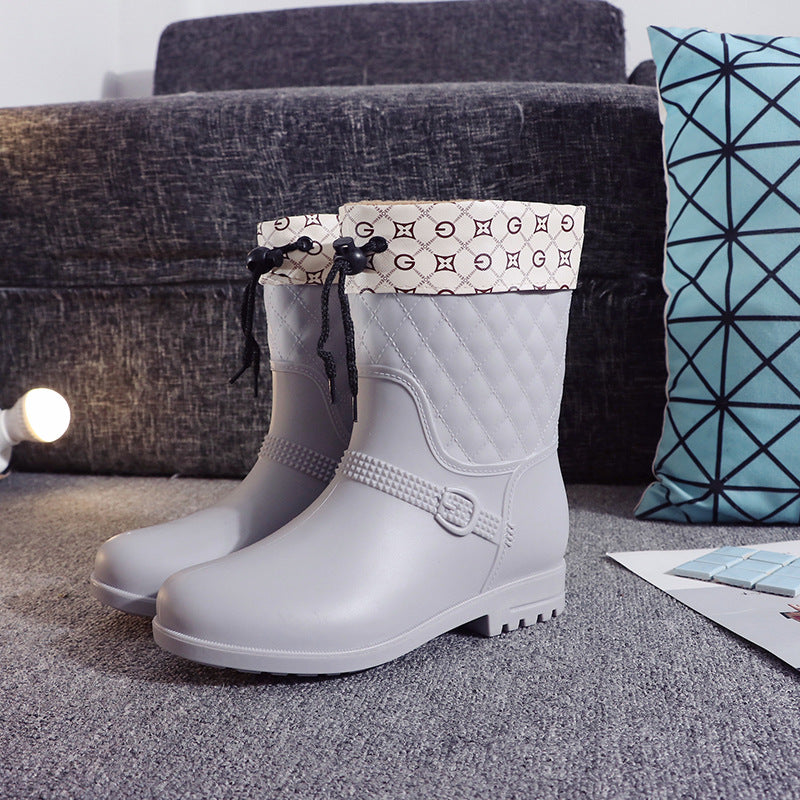 Waterproof Shoes Rain Boots Non-Slip Plus Velvet Short Tube Women's Water Boots