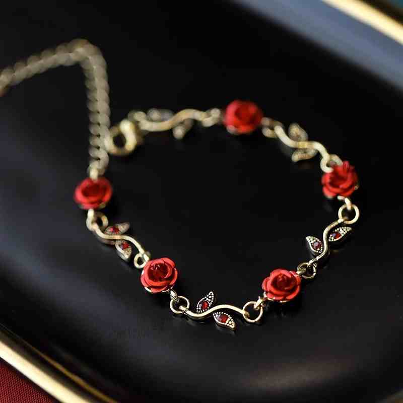 Romantic Rose Flower Bracelet Women's Vintage Clavicle Chain