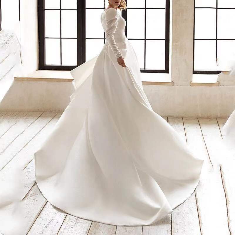 Ivory Satin Square-Neck Midi Dress