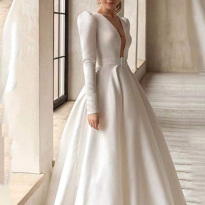 Ivory Satin Square-Neck Midi Dress