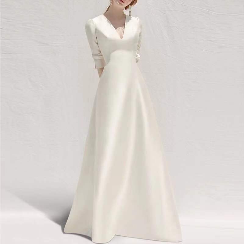 Ivory Satin Square-Neck Midi Dress