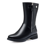 Medium tube leather cotton boots