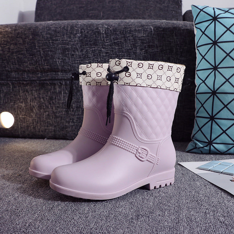 Waterproof Shoes Rain Boots Non-Slip Plus Velvet Short Tube Women's Water Boots