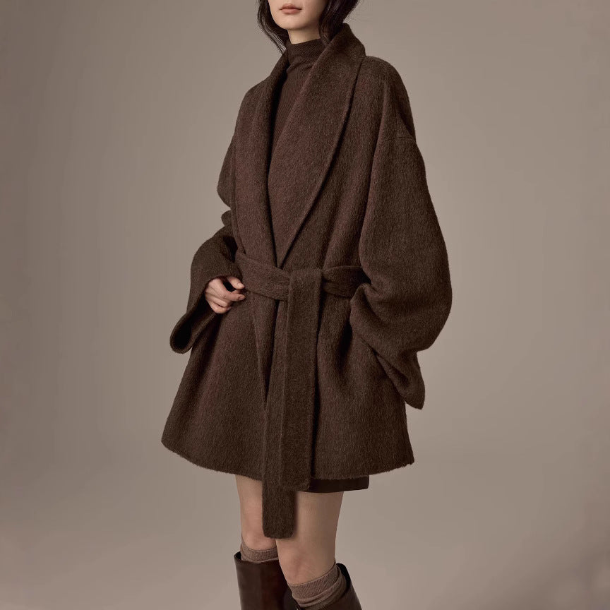 Spot Design Short Double-faced Wool Coat For Petite