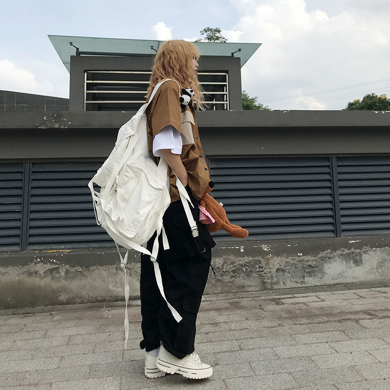 Backpack Multifunctional Double Shoulder White Canvas