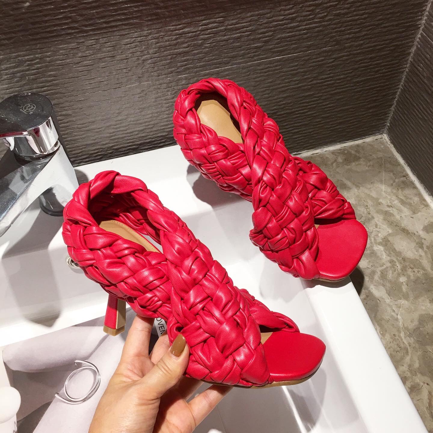 European And American New Style Foreign Trade Woven Stiletto Sandals