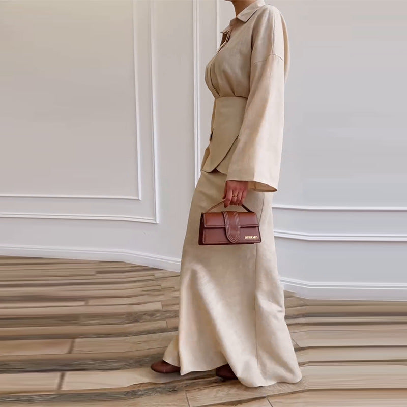 Elegant And Fashionable Three-piece Set Featuring A Collared Long Skirt