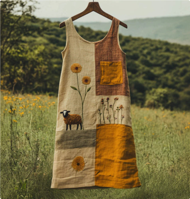 Sleeveless V-neck 3D-printed Fresh And Airy Dress