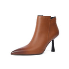 Fashion Boots, Cowhide Ankle Boots, Women's Mid-heel Single-layer Boots