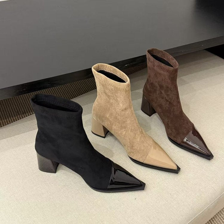 Womens Chunky-heel Skinny High-heeled Boots