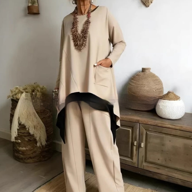 New Womens Casual Two-piece Set With Contrasting Hem