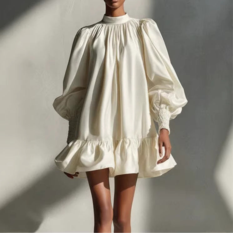 Forged Flared Sleeve Ruffle Short Dress