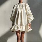 Forged Flared Sleeve Ruffle Short Dress
