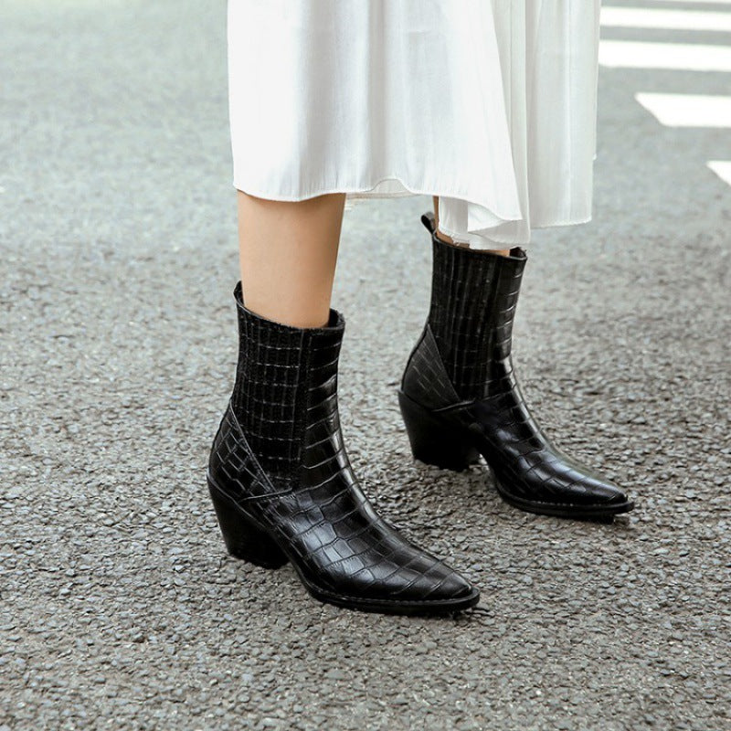 Small Square Toe Elastic Band Low-top Women's Boots