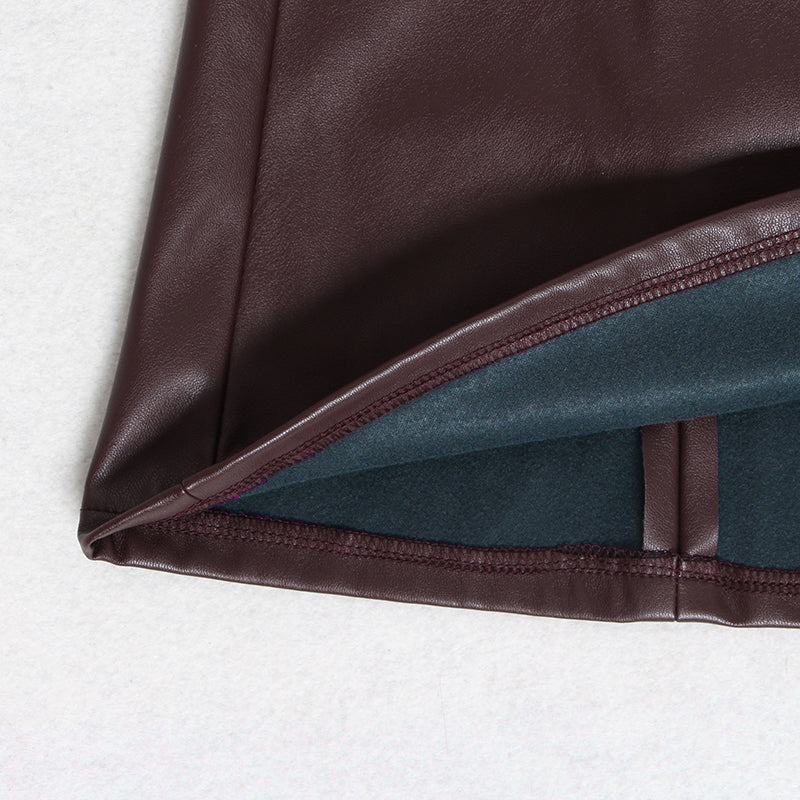 High waist long A-line PU leather skirt