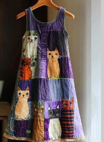 Sleeveless V-neck 3D-printed Fresh And Airy Dress