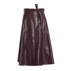 High waist long A-line PU leather skirt