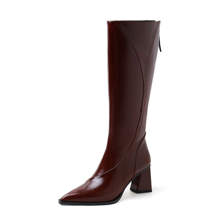 Retro Maillard Tube High Heel Riding Boots