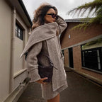 Women's Polyester Striped Woolen Trench Coat