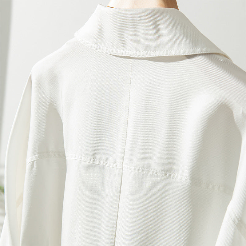 Women's Over-the-knee Mid-length Trench Coat With Silk Waist