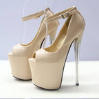 Super High Heel Stiletto Heel 22cm Patent Leather Fish Mouth 19cm Pumps Runway Women's Shoes