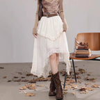 Womens Retro Hollowed Solid-Color Asymmetrical Skirt