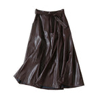 High waist long A-line PU leather skirt