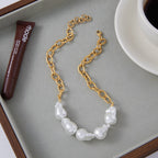 Elegant 18K Gold Stainless Steel Baroque Pearl Necklace