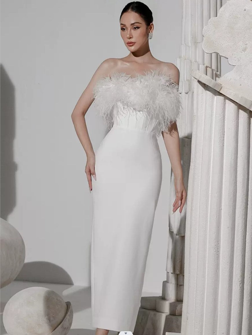 Ivory Sheer Corset-Bodice Maxi Dress