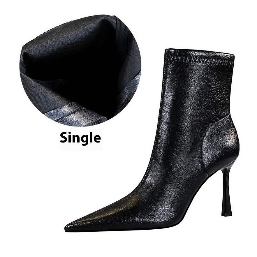 Ultra High Heel Stiletto Pointed Winter Side Zipper Short Boots
