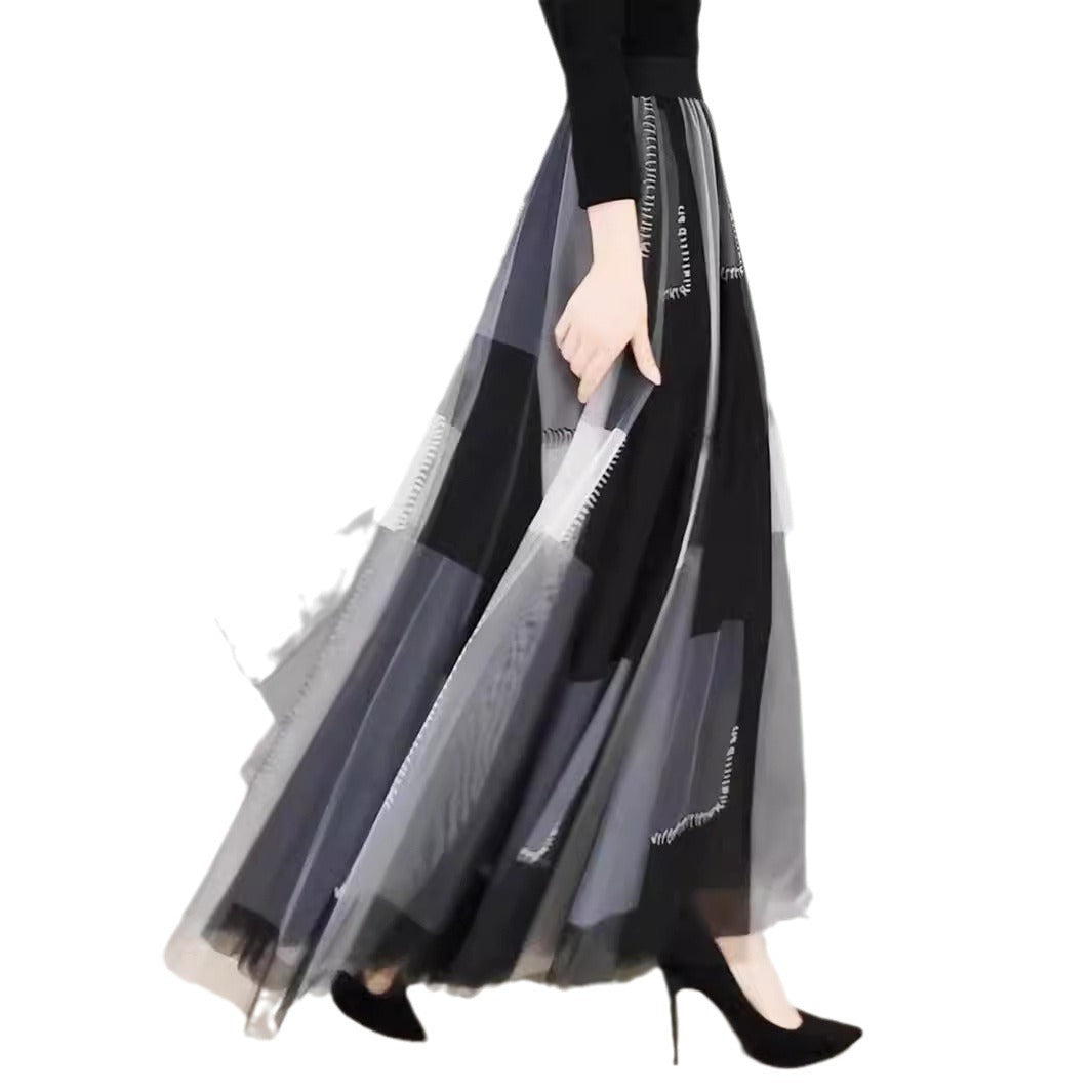 Fashionable Long Skirt Made From High-Density Mesh