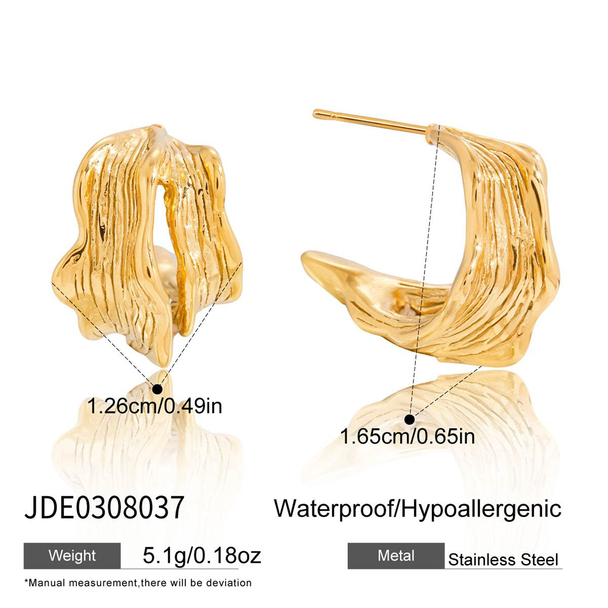 Classic 18K Gold Stainless Steel C-shaped Wave Earrings For Women