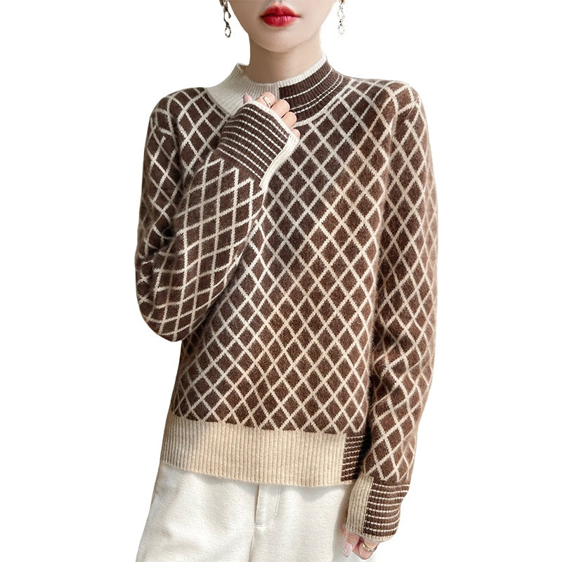 Womens Stylish Half-turtleneck Versatile Knit Sweater