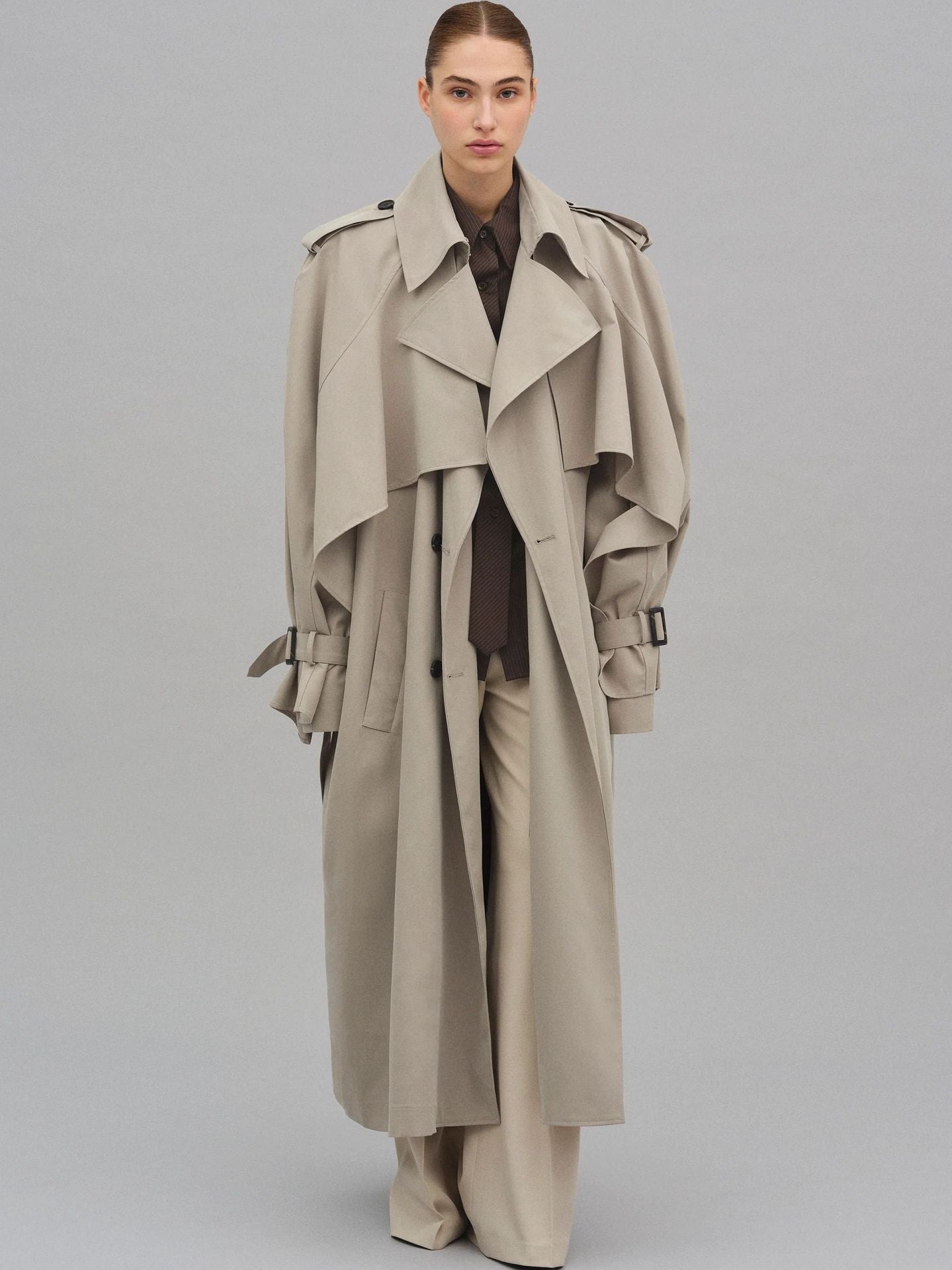 Women's Long Belted Cape Trench Coat