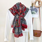 Women's High-grade Versatile Classic Pattern Travel Sun Protection Silk Scarf Shawl