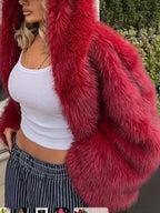 Women's Green Fur Faux Fox Fur Hooded Coat