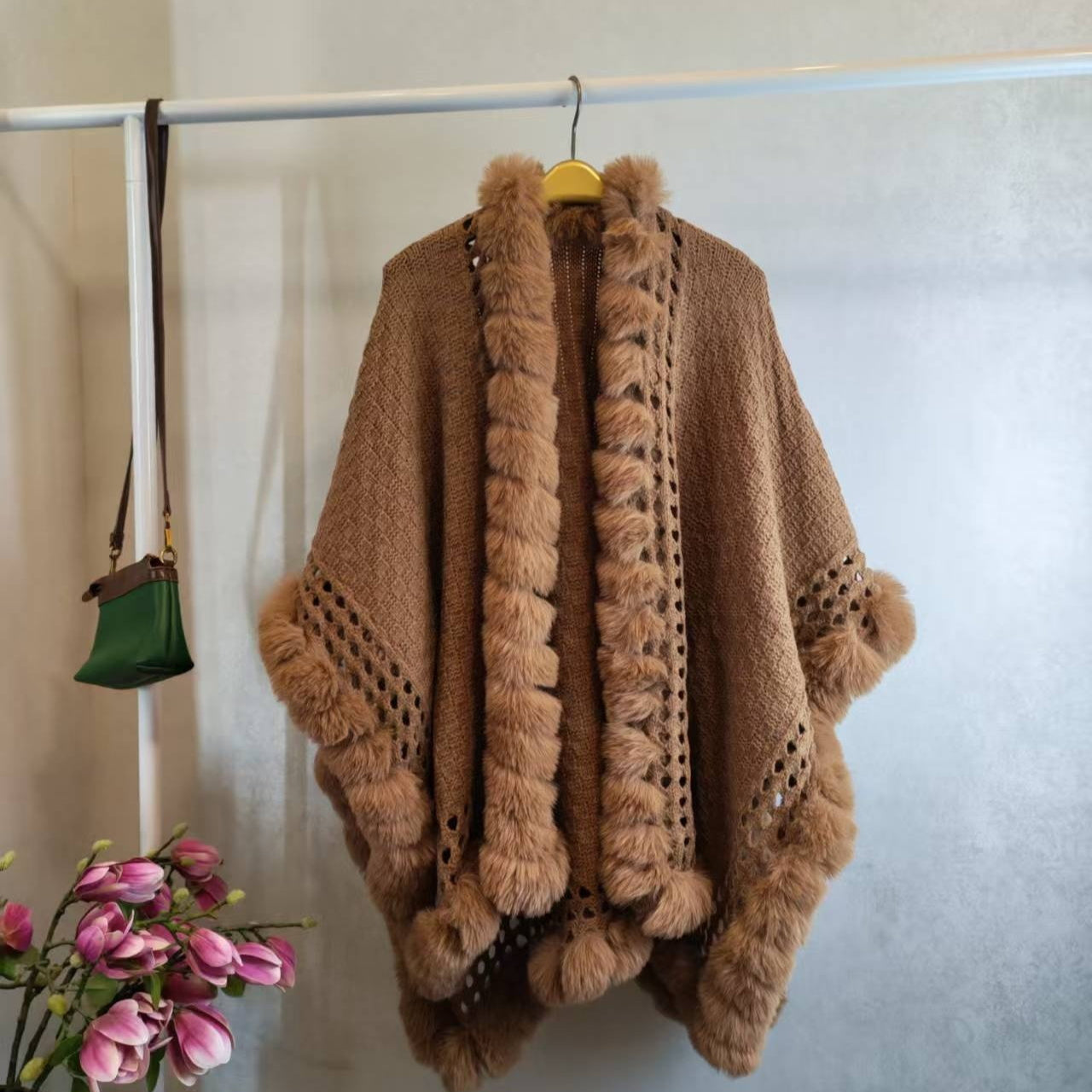 Solid-color Thickened Warm Womens Rabbit-fur Shawl